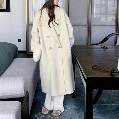 Gentle Mid-length Woolen Coat Hepburn Style