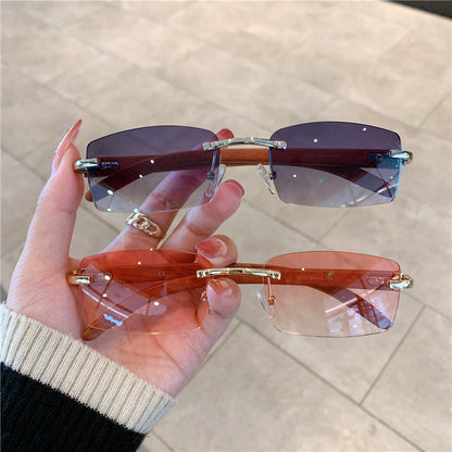 Fashion Sunglasses Frameless Wood Grain Glasses Leg Sunglasses