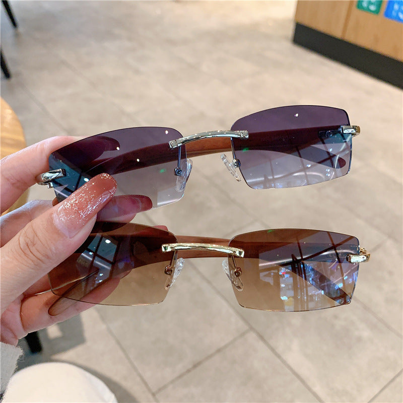 Fashion Sunglasses Frameless Wood Grain Glasses Leg Sunglasses