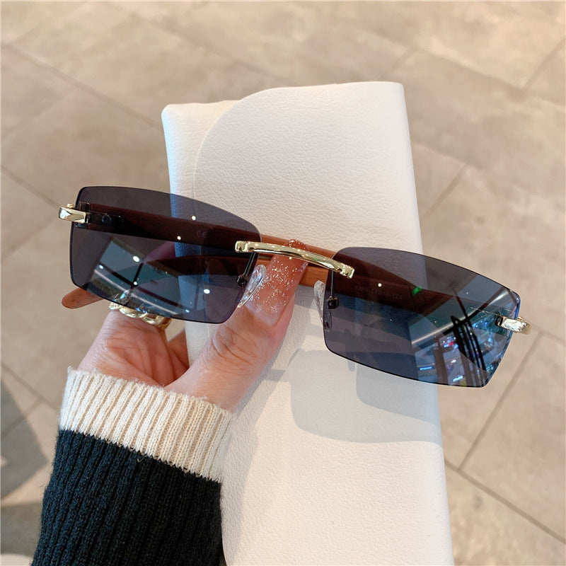 Fashion Sunglasses Frameless Wood Grain Glasses Leg Sunglasses